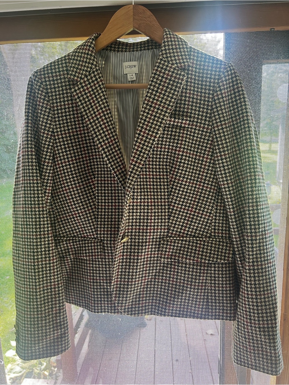J. Crew Factory Houndstooth Blazer in Black, Cream and Red